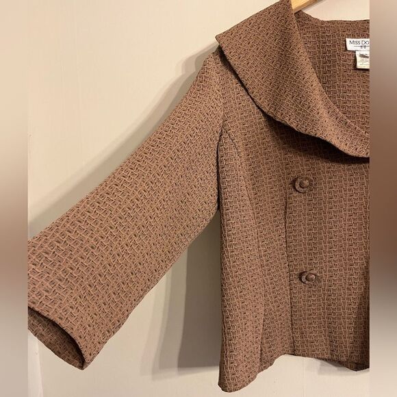 Vintage 90s textured double breasted mod collar jacket tan neutral blazer 16 L - Picture 4 of 8